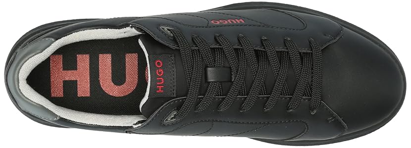 Amazon.com | HUGO Fly Leather Cupsole Sneaker, Black Currant